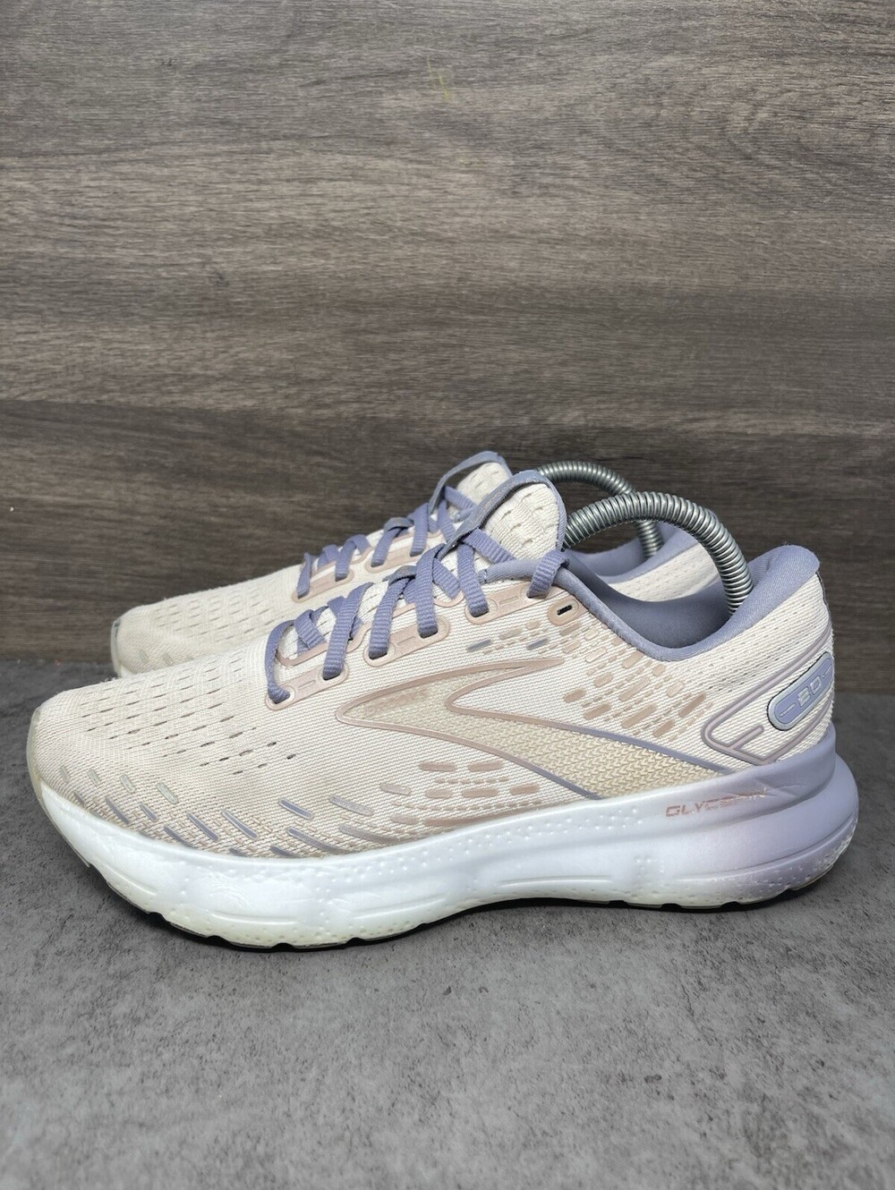 Brooks Glycerin 20 Beige Purple Womens Size 9 Running Walking Shoes 1203691B512